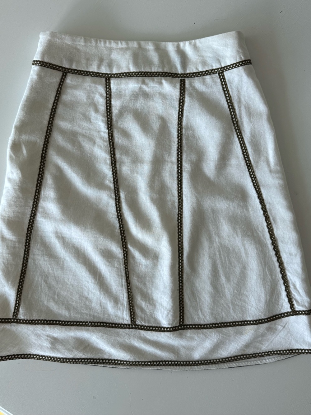 White Mini Skirt with Brown Trim - Classic Panel Design